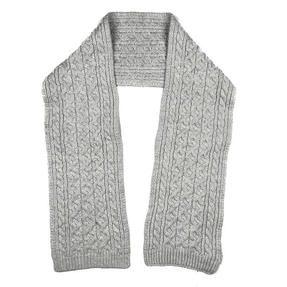 Chunky Fisherman Cable Knit Wool Alpaca Scarf in Light Grey Soft Unisex - NWOT - Picture 3 of 9